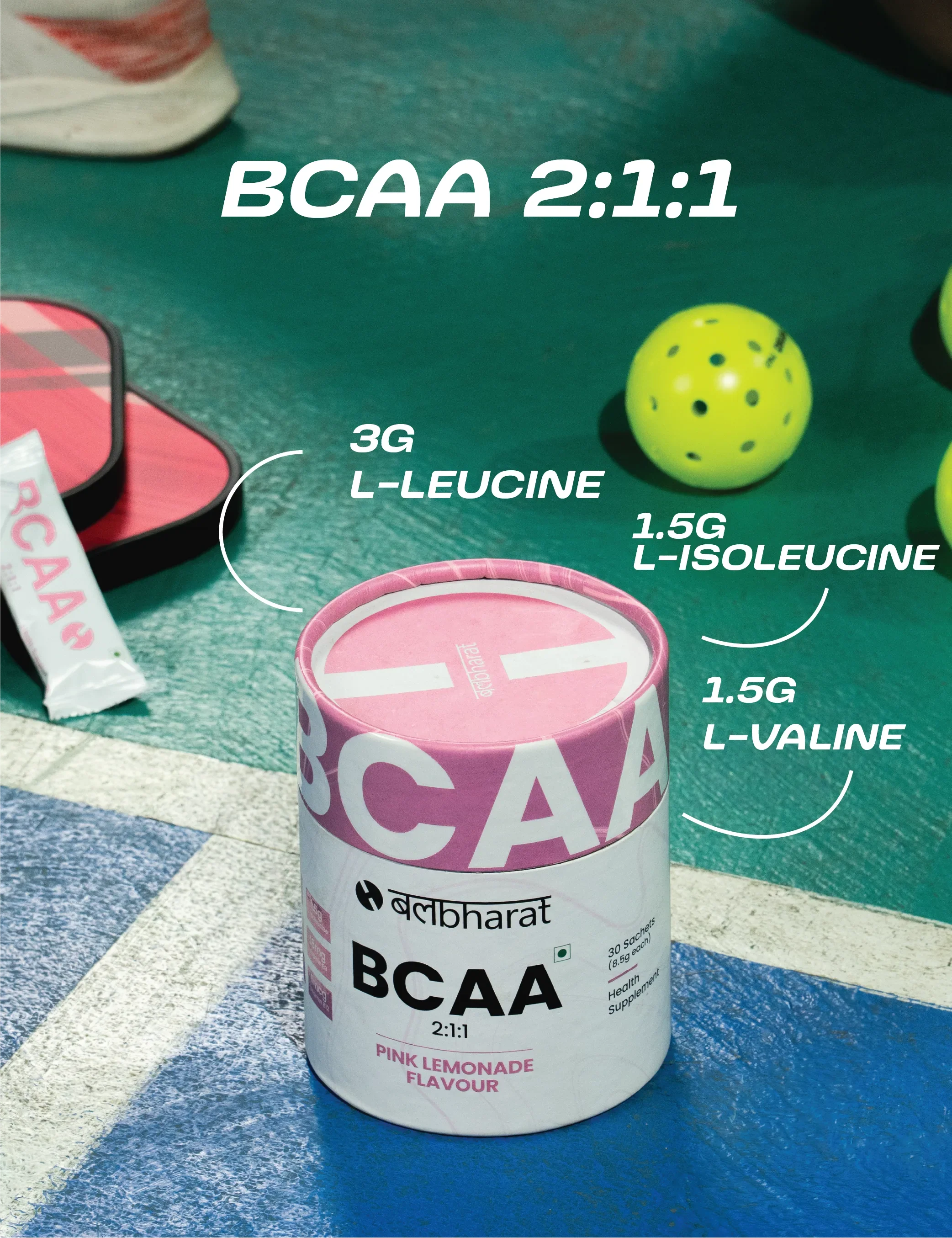 Bal Bharat BCAA 2:1:1 | 10g Per Serving, Pink Lemonade, Pouch | L-Leucine, L-Isoleucine, L-Valine, Recovery & Endurance - Image 4
